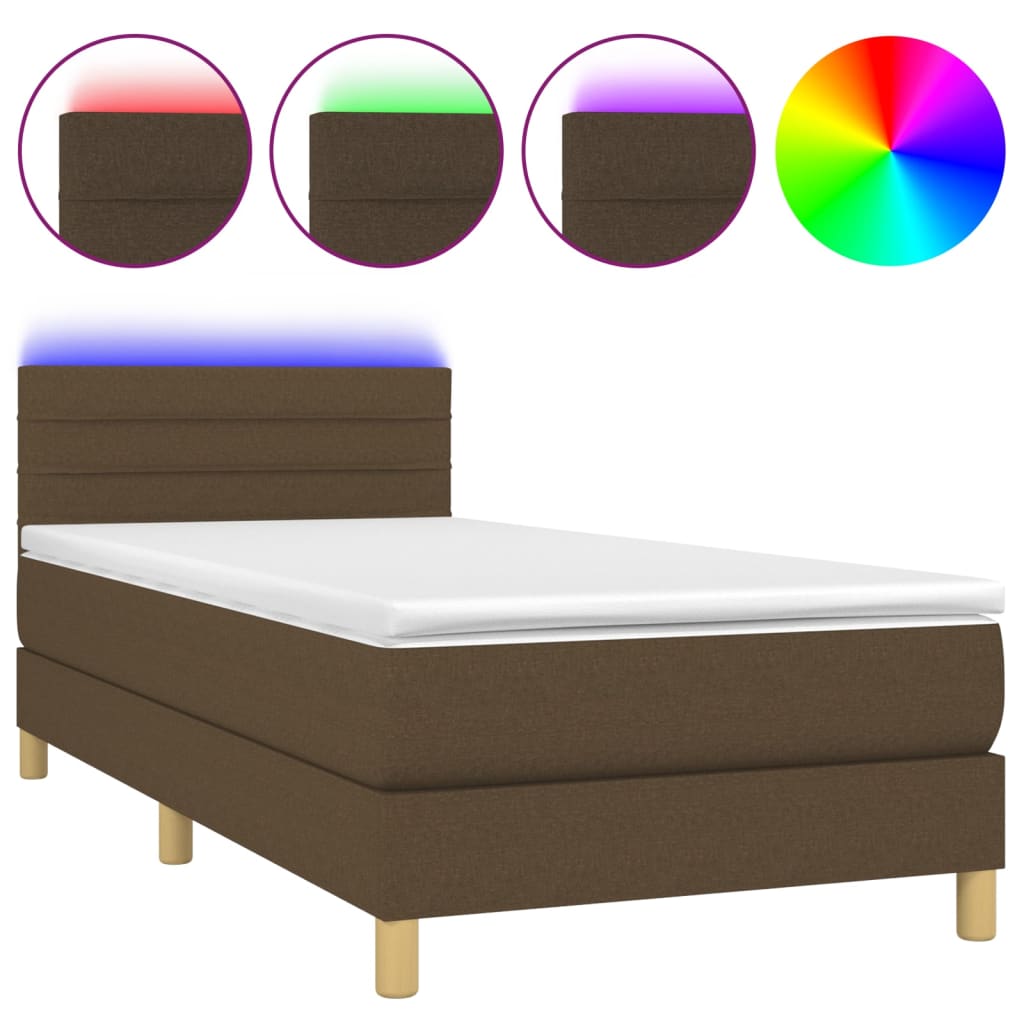 Boxspring met matras en LED stof donkerbruin 80x200 cm is nu te koop bij PeponiXL, paradijselijk wonen!