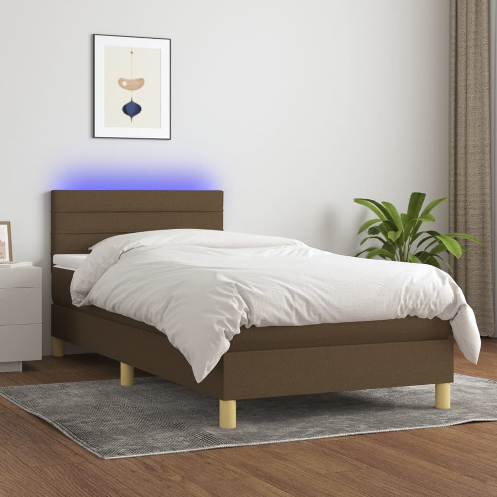 Boxspring met matras en LED stof donkerbruin 80x200 cm is nu te koop bij PeponiXL, paradijselijk wonen!