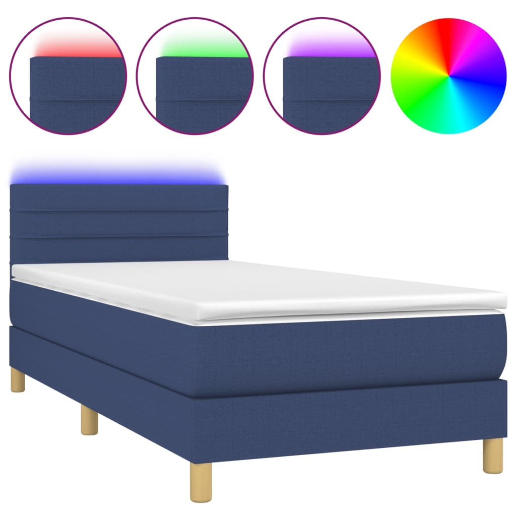 Boxspring met matras en LED stof blauw 90x200 cm is nu te koop bij PeponiXL, paradijselijk wonen!