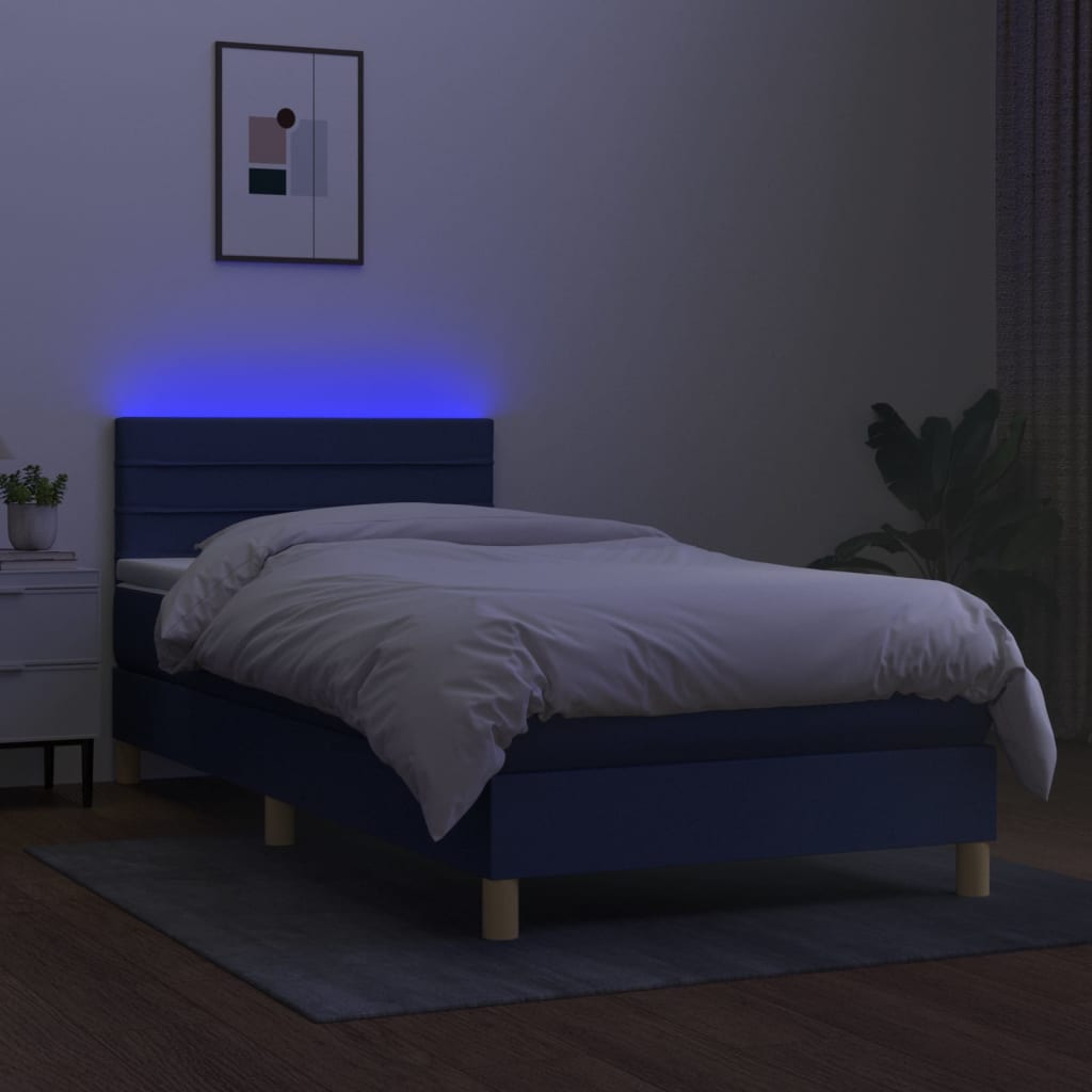 Boxspring met matras en LED stof blauw 90x200 cm is nu te koop bij PeponiXL, paradijselijk wonen!
