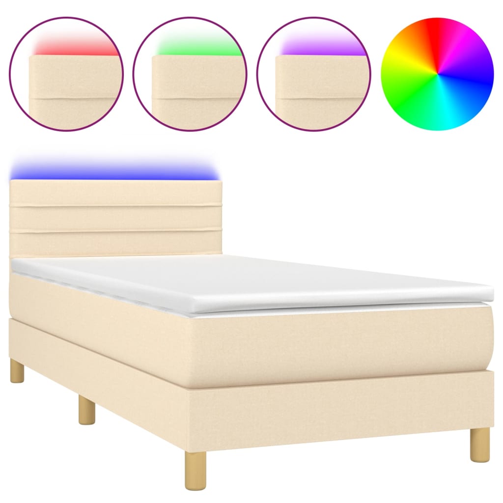 Boxspring met matras en LED stof crèmekleurig 100x200 cm is nu te koop bij PeponiXL, paradijselijk wonen!