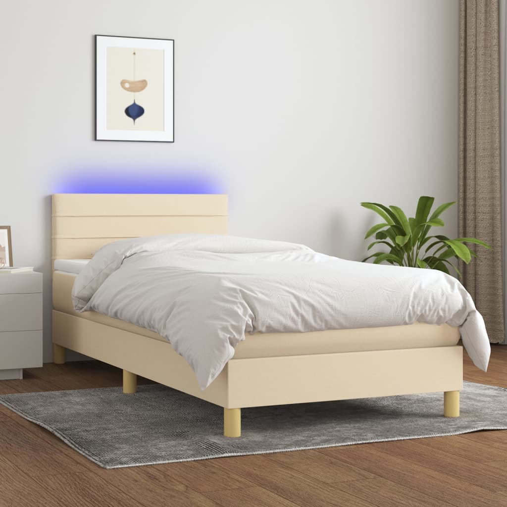 Boxspring met matras en LED stof crèmekleurig 100x200 cm is nu te koop bij PeponiXL, paradijselijk wonen!