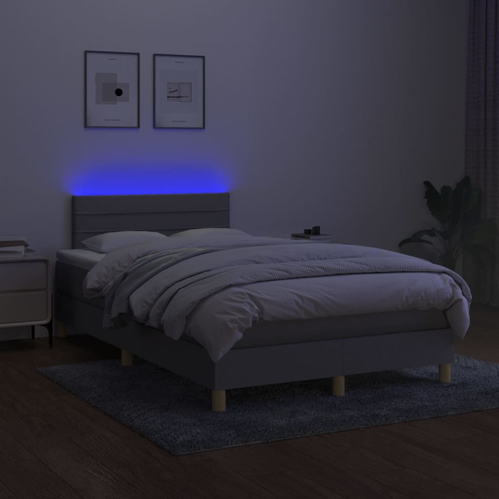 Boxspring met matras en LED stof lichtgrijs 120x200 cm is nu te koop bij PeponiXL, paradijselijk wonen!