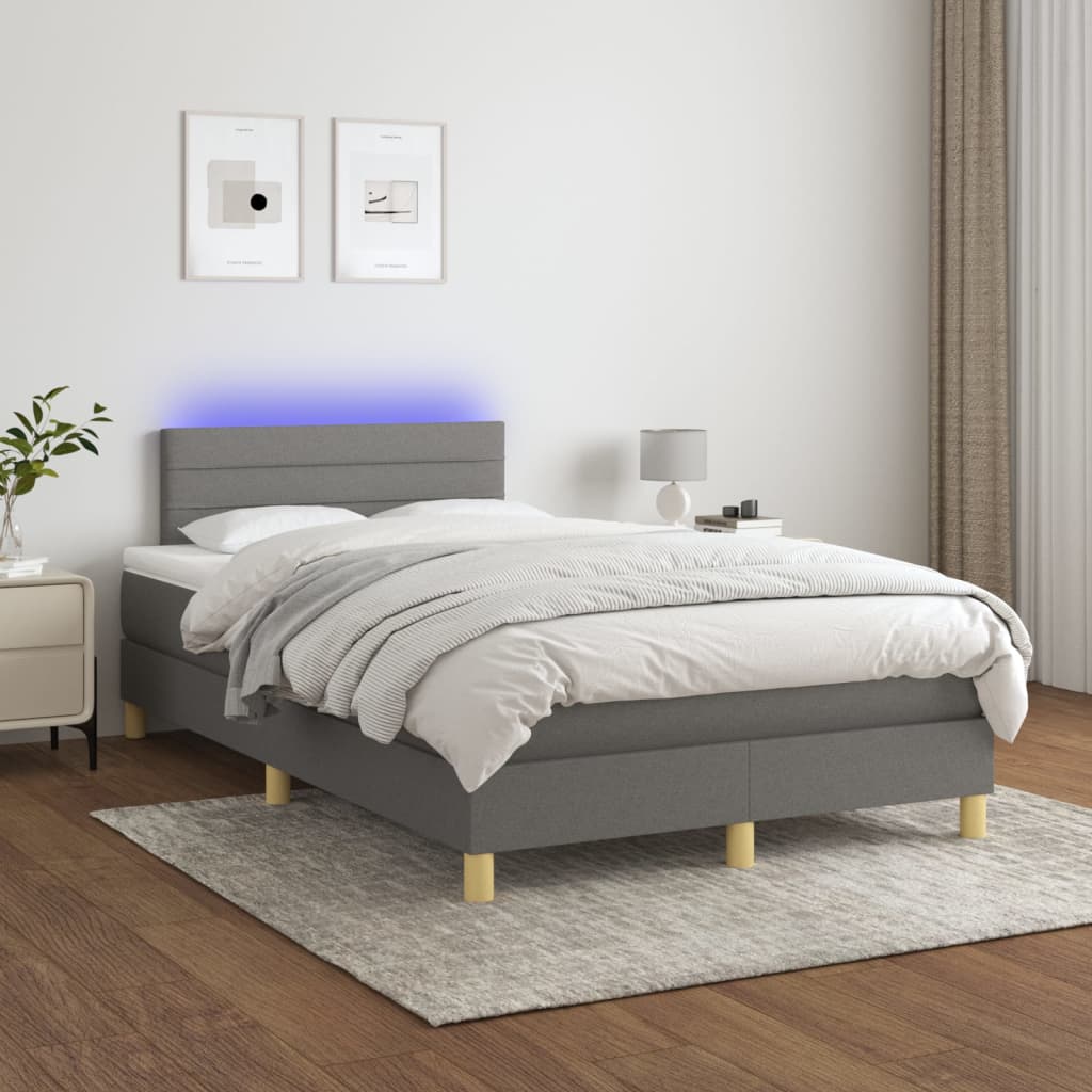 Boxspring met matras en LED stof donkergrijs 120x200 cm is nu te koop bij PeponiXL, paradijselijk wonen!