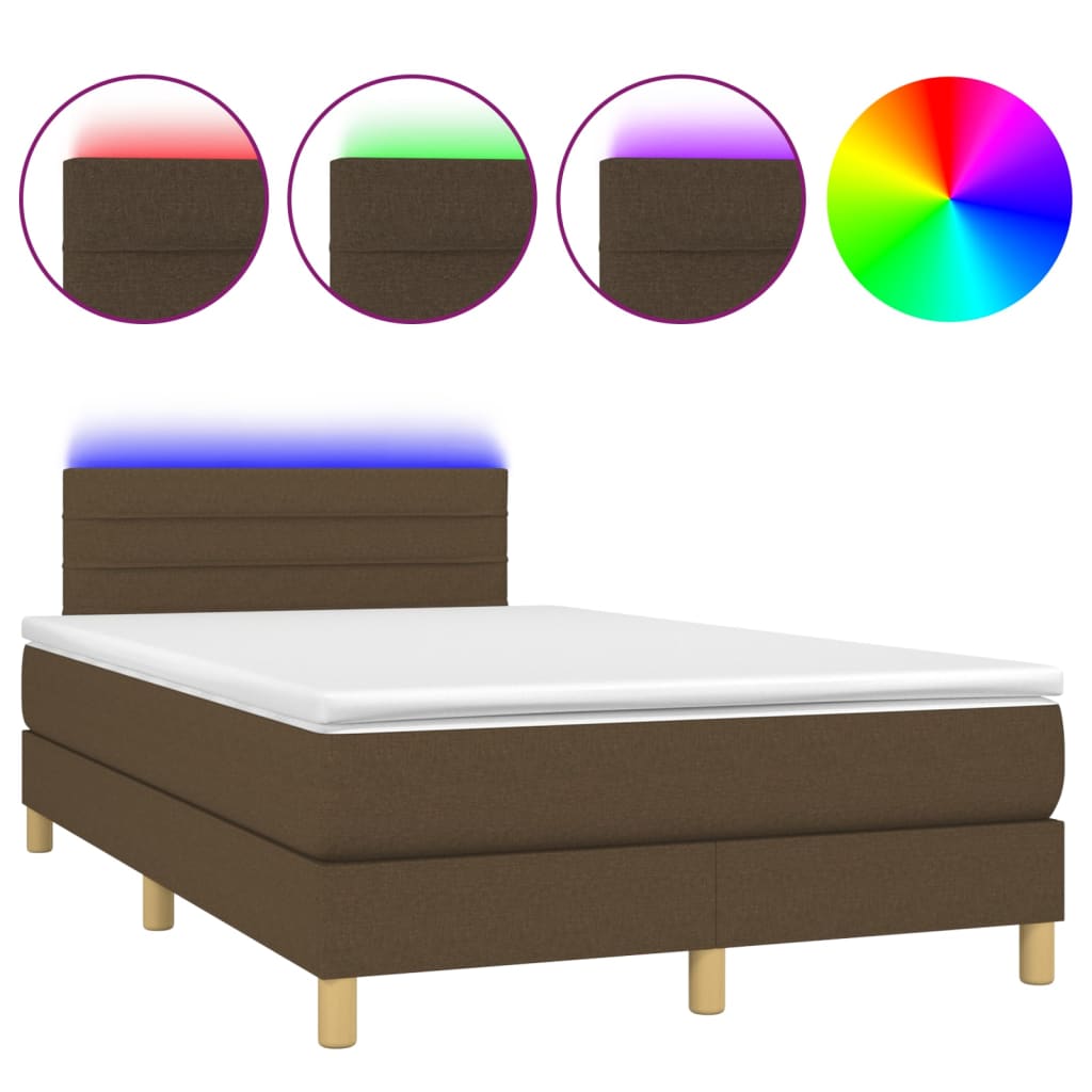 Boxspring met matras en LED stof donkerbruin 120x200 cm is nu te koop bij PeponiXL, paradijselijk wonen!