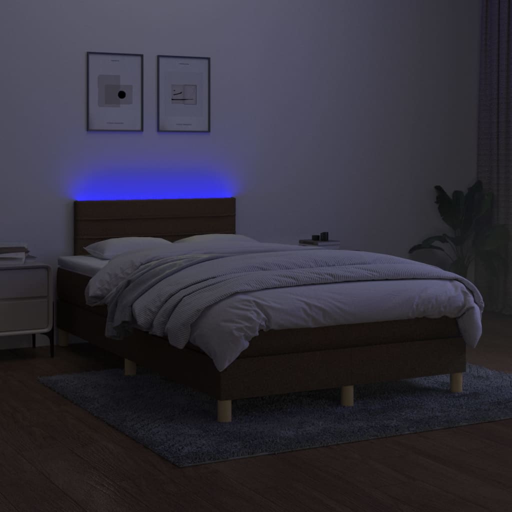 Boxspring met matras en LED stof donkerbruin 120x200 cm is nu te koop bij PeponiXL, paradijselijk wonen!