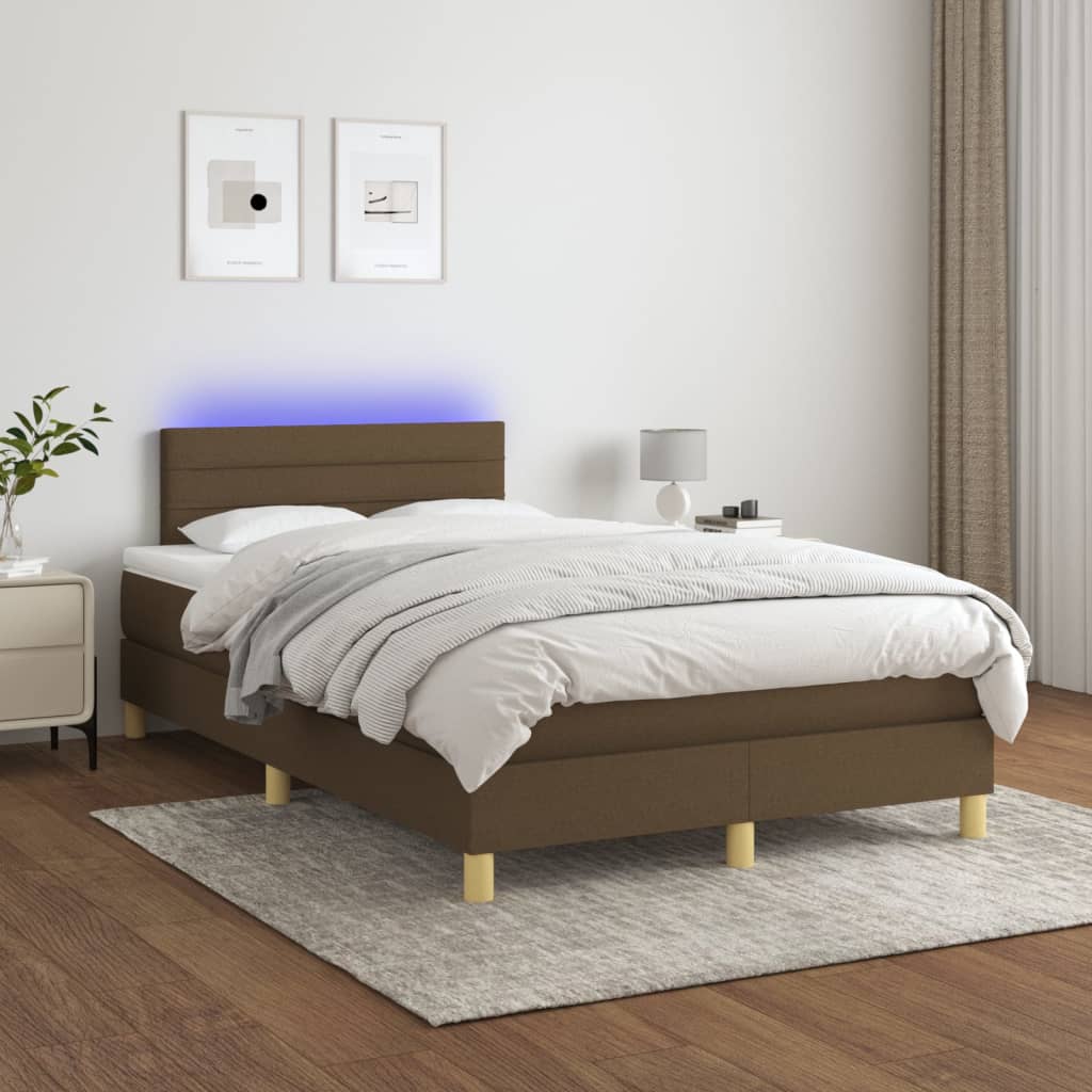 Boxspring met matras en LED stof donkerbruin 120x200 cm is nu te koop bij PeponiXL, paradijselijk wonen!