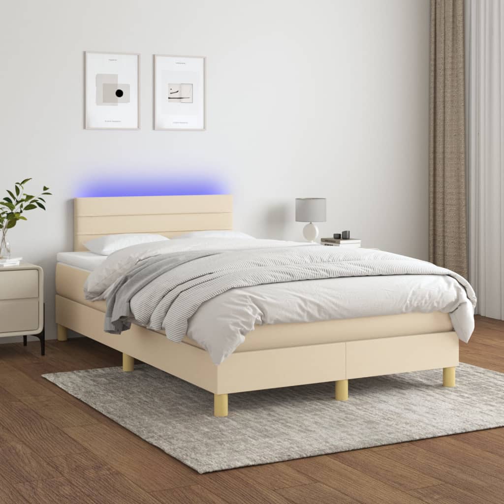 Boxspring met matras en LED stof crèmekleurig 120x200 cm is nu te koop bij PeponiXL, paradijselijk wonen!