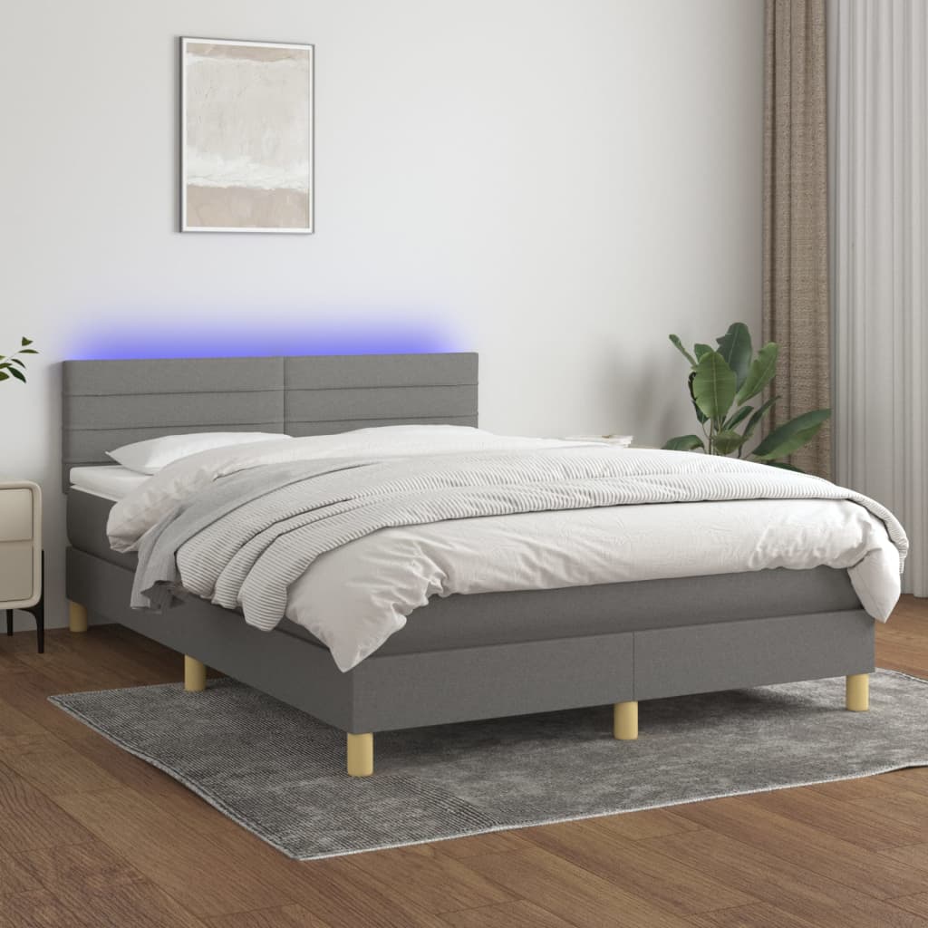 Boxspring met matras en LED stof donkergrijs 140x190 cm is nu te koop bij PeponiXL, paradijselijk wonen!