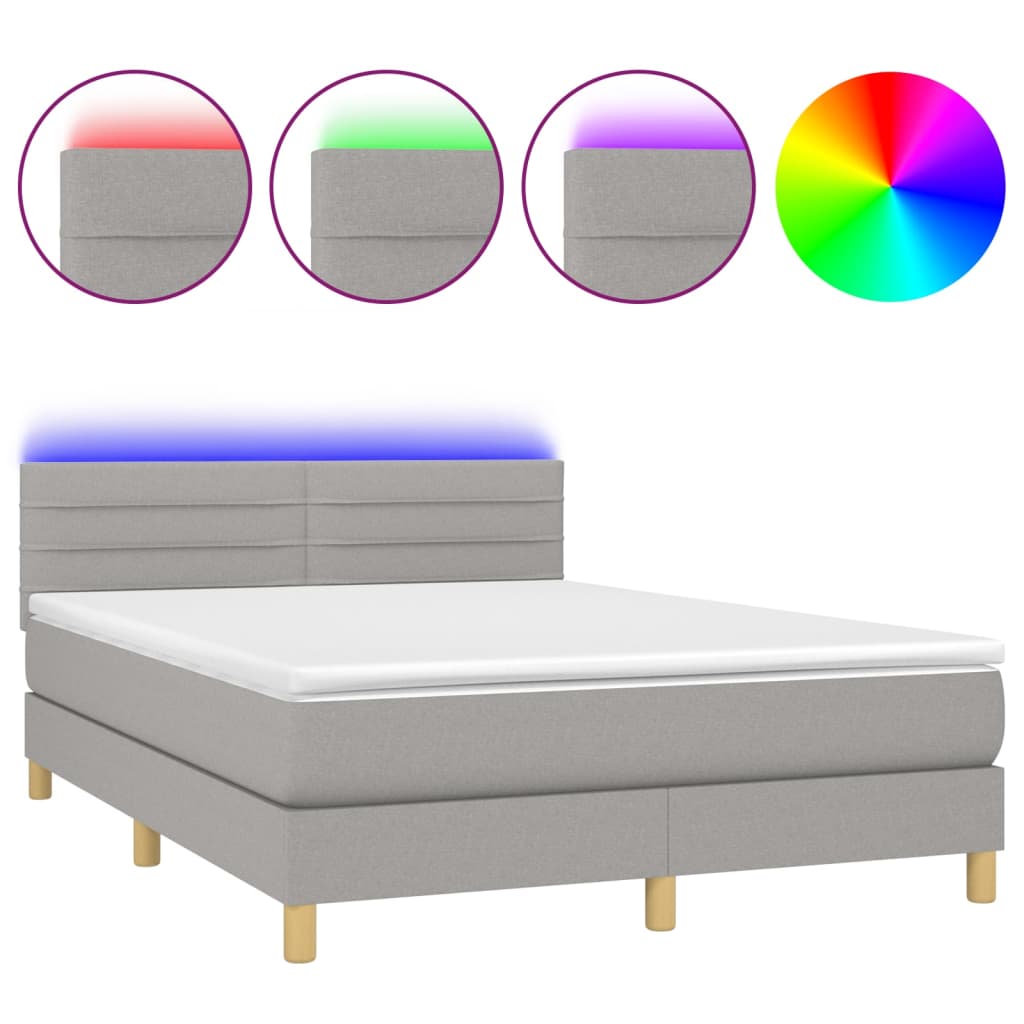 Boxspring met matras en LED stof lichtgrijs 140x200 cm is nu te koop bij PeponiXL, paradijselijk wonen!