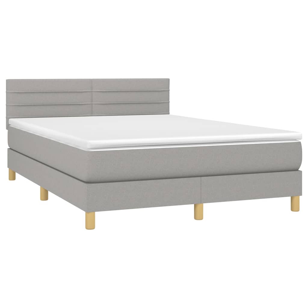 Boxspring met matras en LED stof lichtgrijs 140x200 cm is nu te koop bij PeponiXL, paradijselijk wonen!
