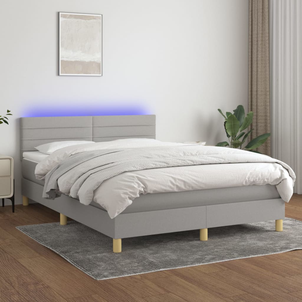 Boxspring met matras en LED stof lichtgrijs 140x200 cm is nu te koop bij PeponiXL, paradijselijk wonen!