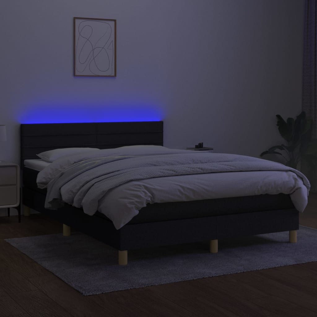 Boxspring met matras en LED stof zwart 140x200 cm is nu te koop bij PeponiXL, paradijselijk wonen!