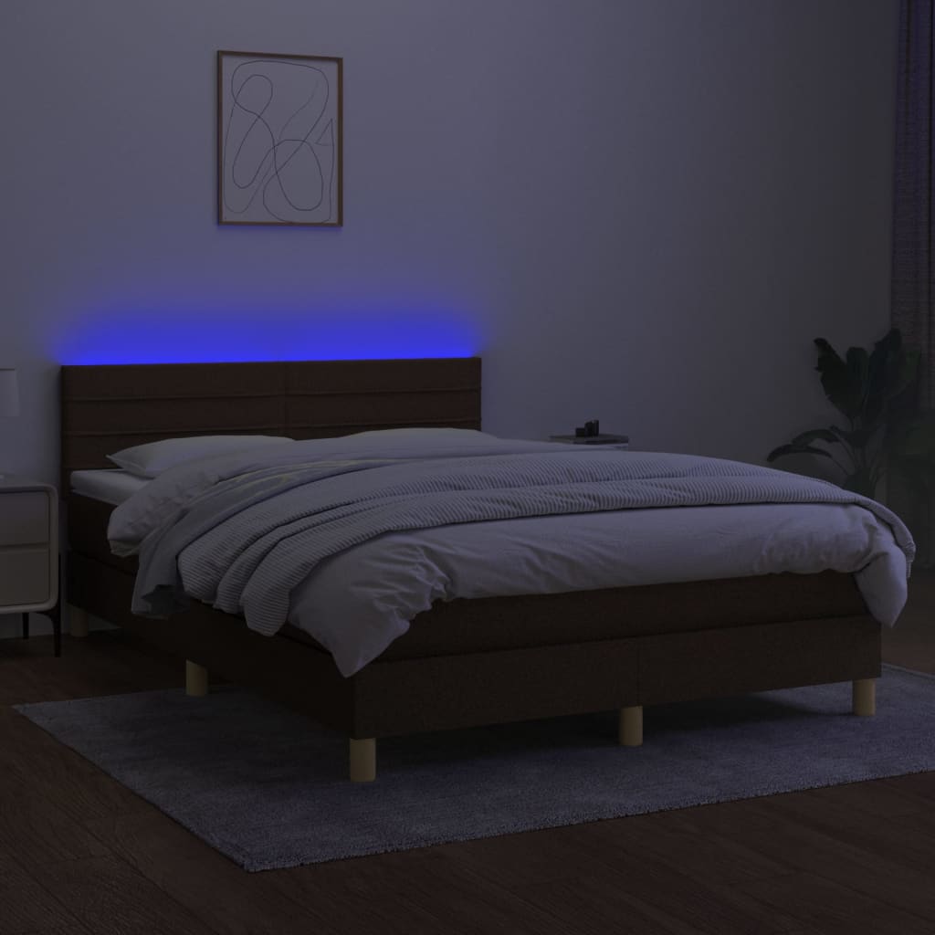 Boxspring met matras en LED stof donkerbruin 140x200 cm is nu te koop bij PeponiXL, paradijselijk wonen!