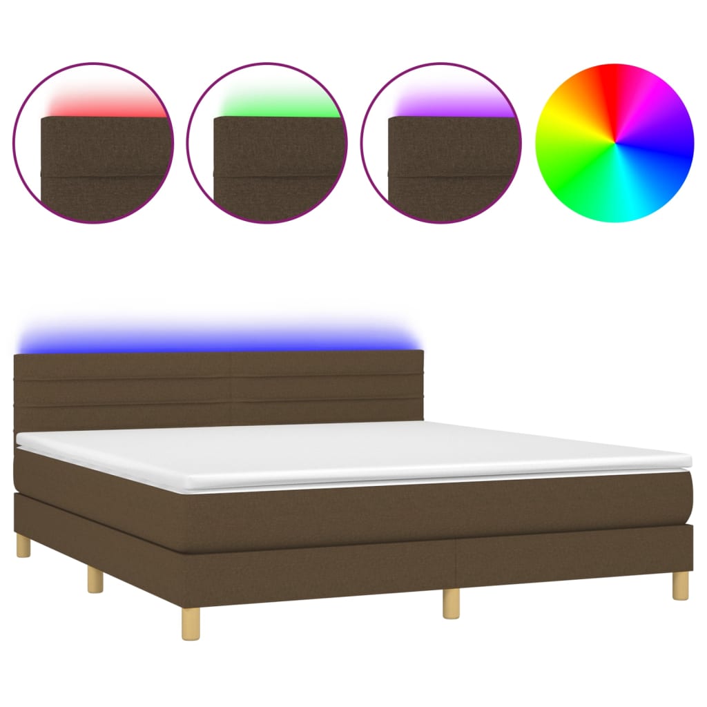 Boxspring met matras en LED stof donkerbruin 160x200 cm is nu te koop bij PeponiXL, paradijselijk wonen!