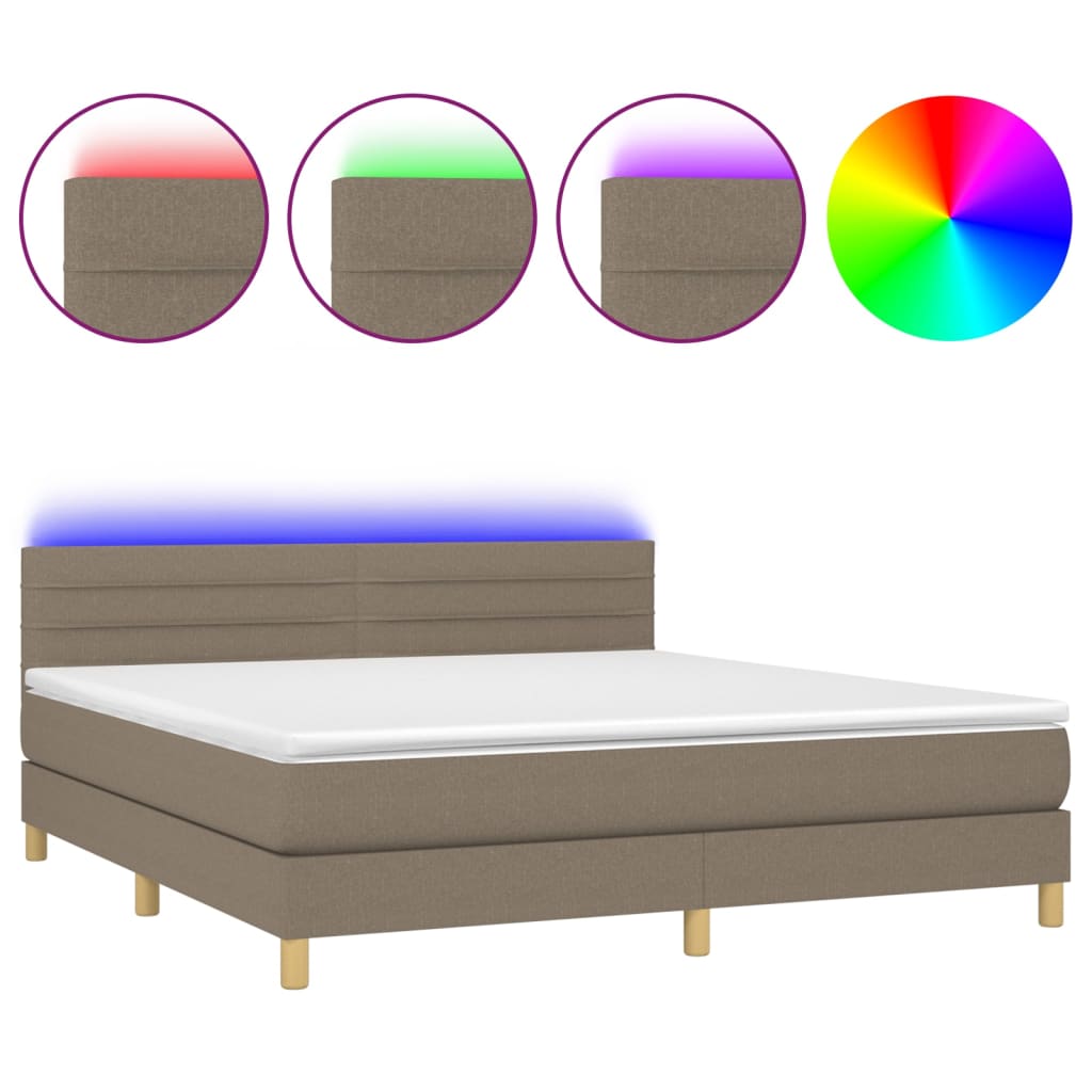 Boxspring met matras en LED stof taupe 160x200 cm is nu te koop bij PeponiXL, paradijselijk wonen!