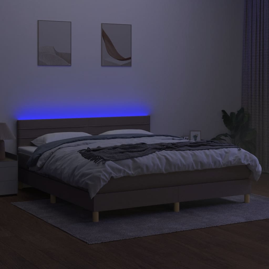 Boxspring met matras en LED stof taupe 160x200 cm is nu te koop bij PeponiXL, paradijselijk wonen!
