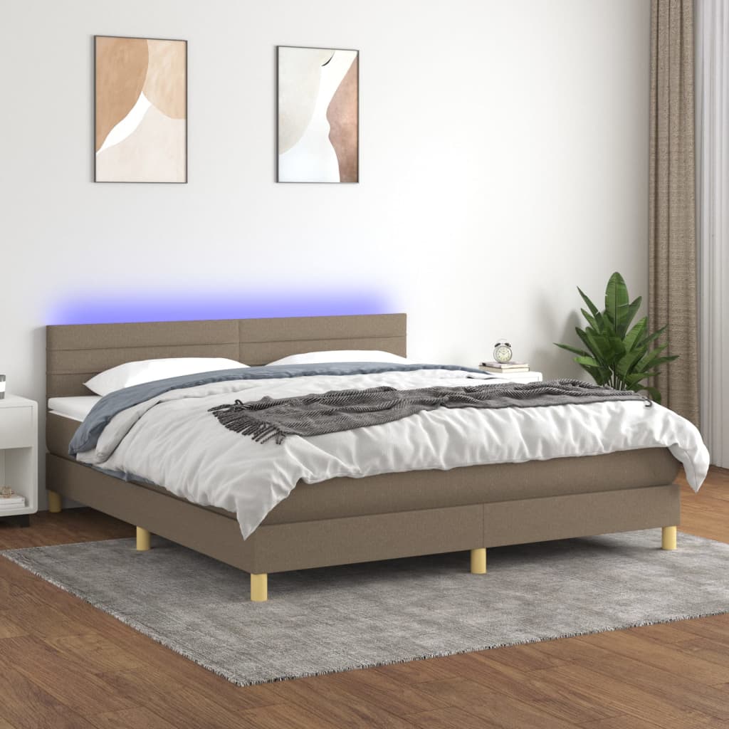 Boxspring met matras en LED stof taupe 160x200 cm is nu te koop bij PeponiXL, paradijselijk wonen!