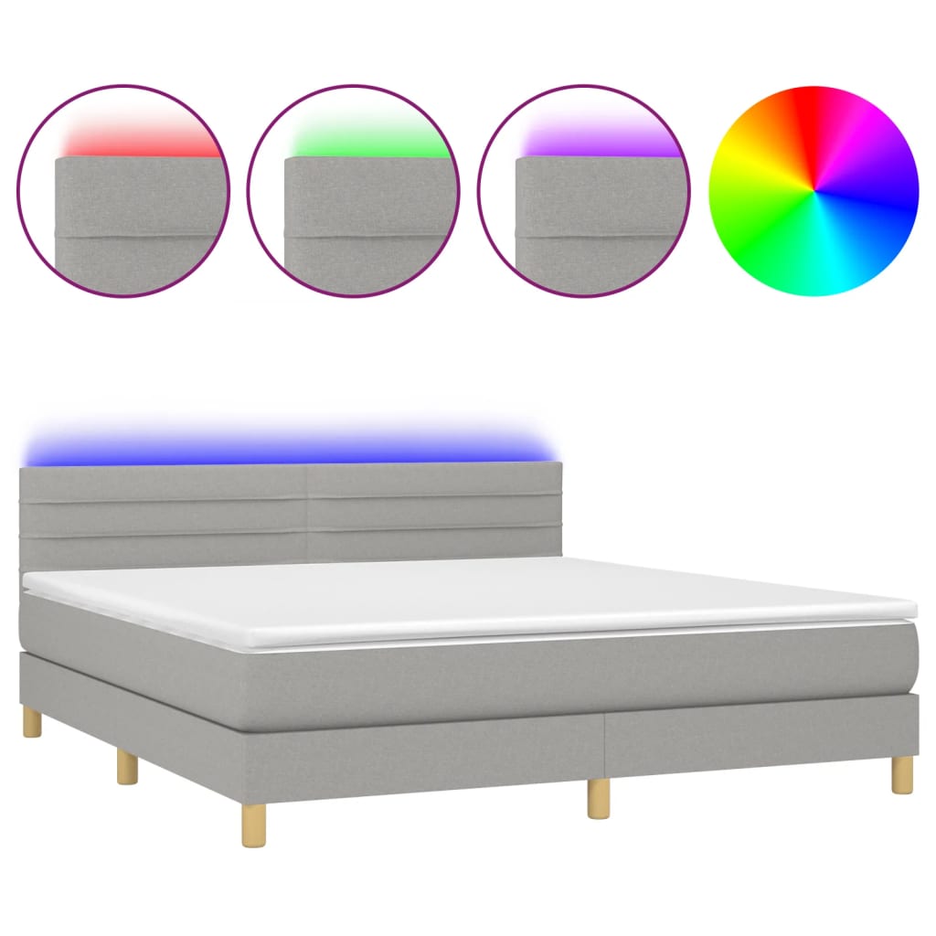 Boxspring met matras en LED stof lichtgrijs 180x200 cm is nu te koop bij PeponiXL, paradijselijk wonen!