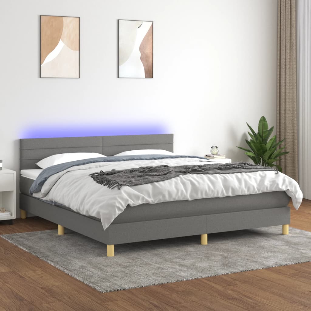 Boxspring met matras en LED stof donkergrijs 180x200 cm is nu te koop bij PeponiXL, paradijselijk wonen!