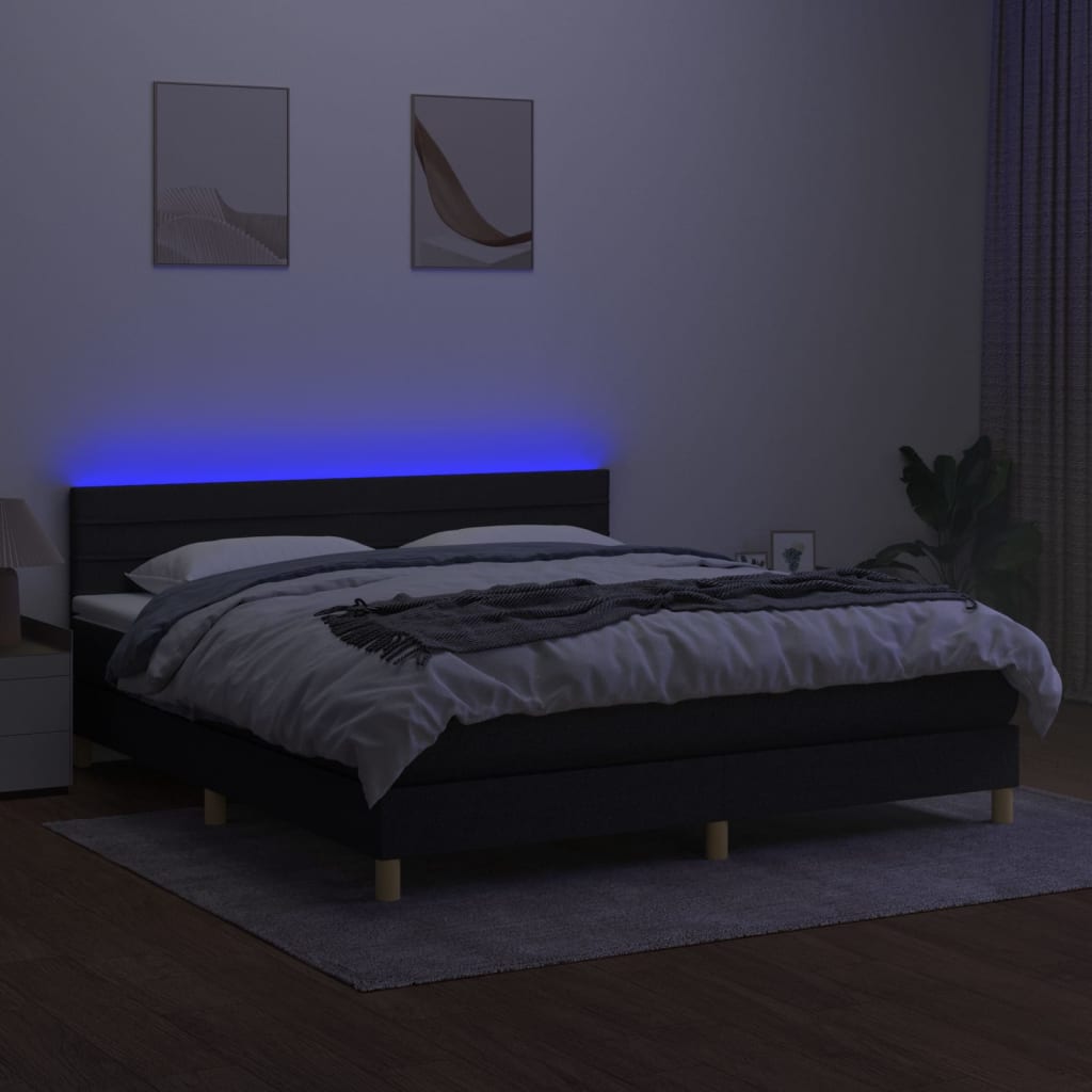 Boxspring met matras en LED stof zwart 180x200 cm is nu te koop bij PeponiXL, paradijselijk wonen!