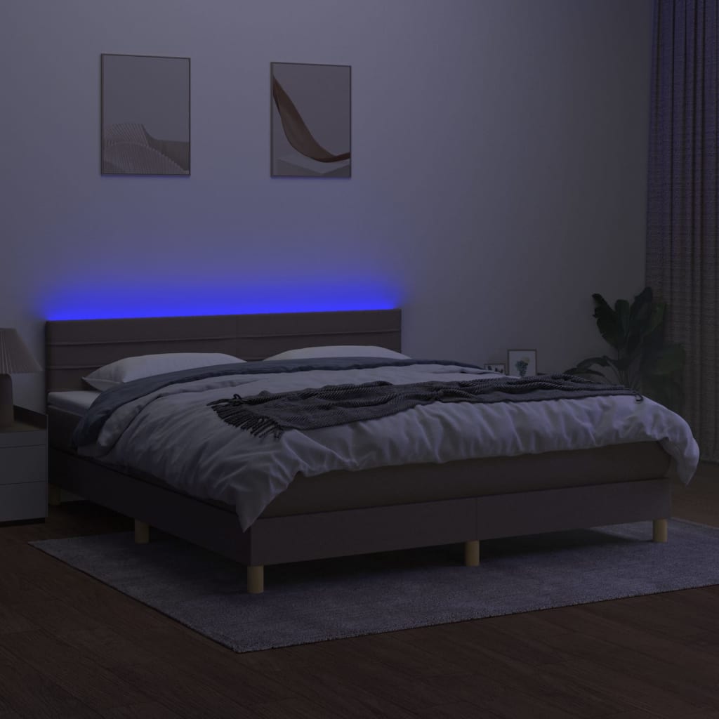 Boxspring met matras en LED stof taupe 180x200 cm is nu te koop bij PeponiXL, paradijselijk wonen!