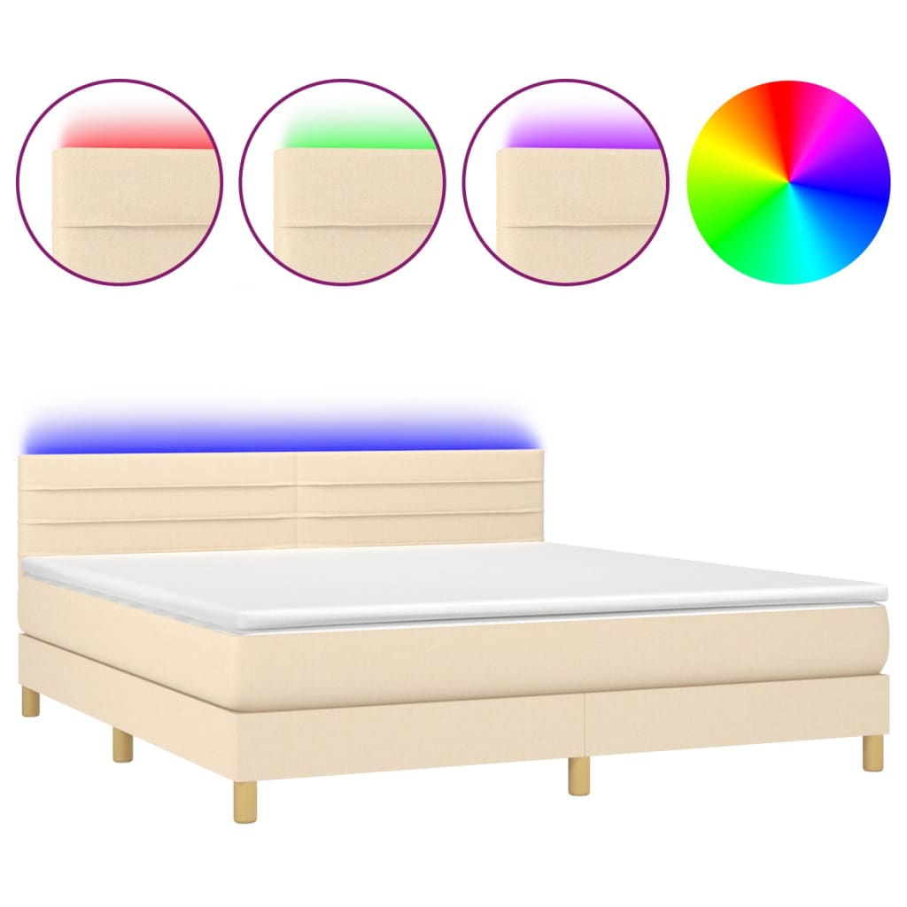 Boxspring met matras en LED stof crèmekleurig 180x200 cm is nu te koop bij PeponiXL, paradijselijk wonen!