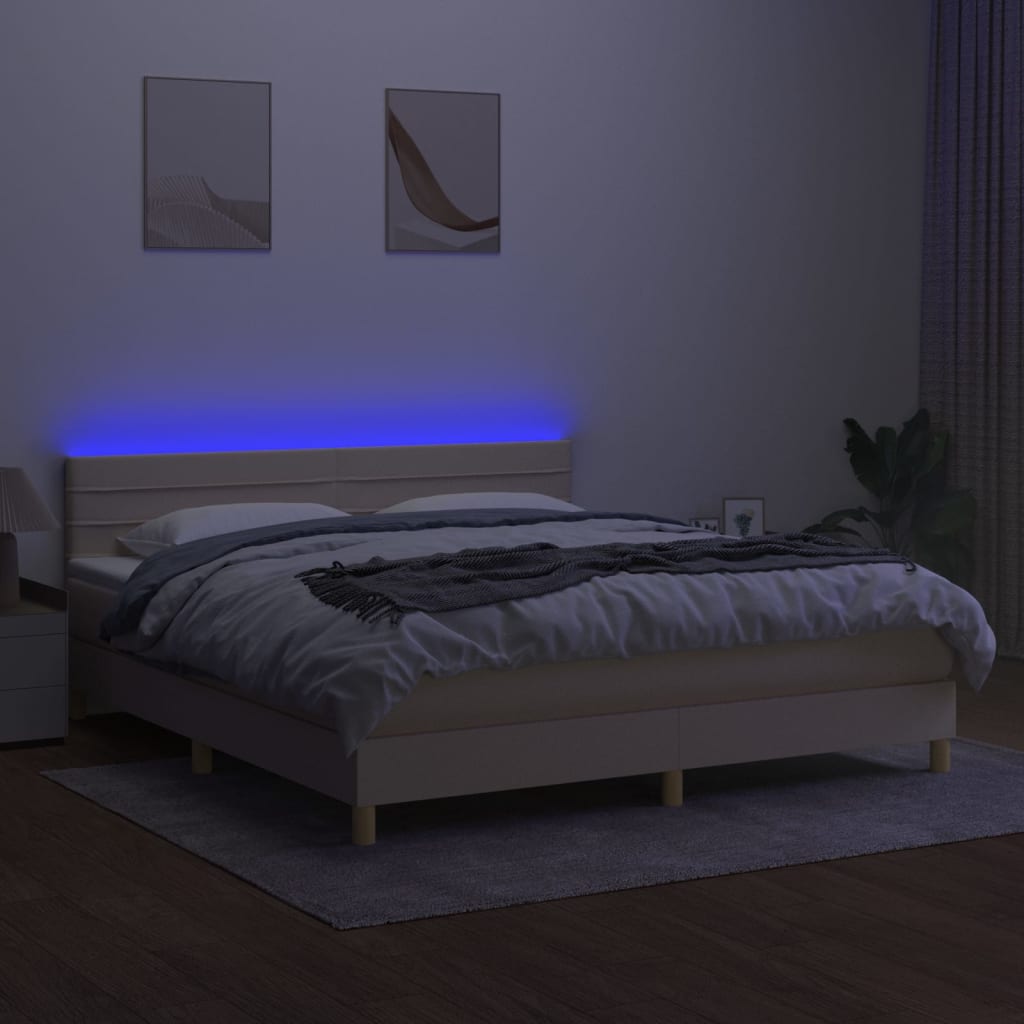 Boxspring met matras en LED stof crèmekleurig 180x200 cm is nu te koop bij PeponiXL, paradijselijk wonen!