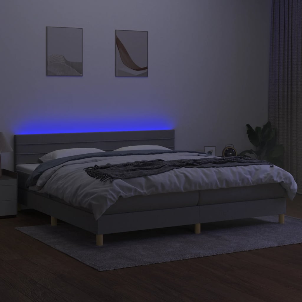 Boxspring met matras en LED stof lichtgrijs 200x200 cm is nu te koop bij PeponiXL, paradijselijk wonen!