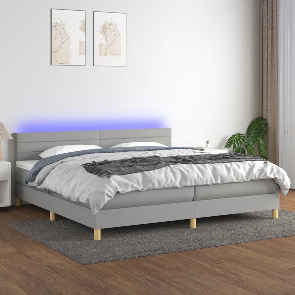 Boxspring met matras en LED stof lichtgrijs 200x200 cm is nu te koop bij PeponiXL, paradijselijk wonen!