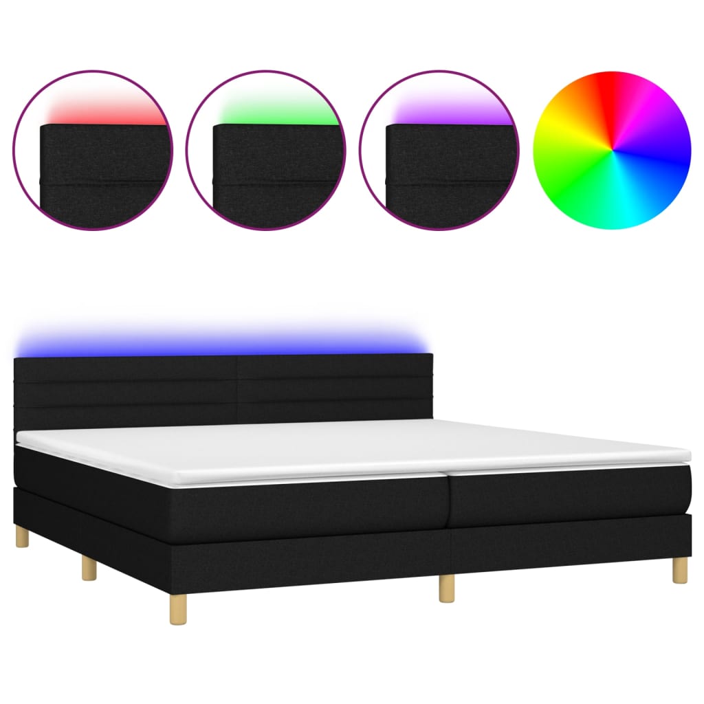Boxspring met matras en LED stof zwart 200x200 cm is nu te koop bij PeponiXL, paradijselijk wonen!