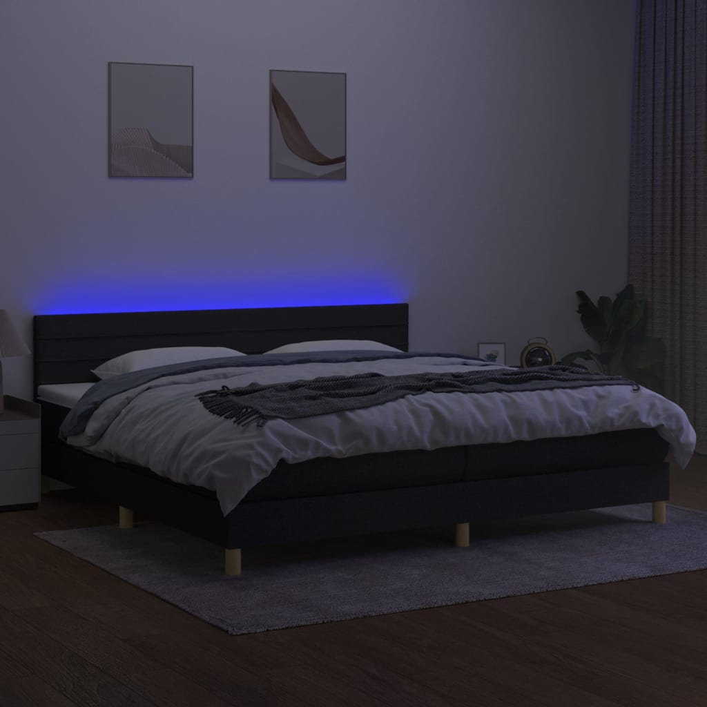 Boxspring met matras en LED stof zwart 200x200 cm is nu te koop bij PeponiXL, paradijselijk wonen!