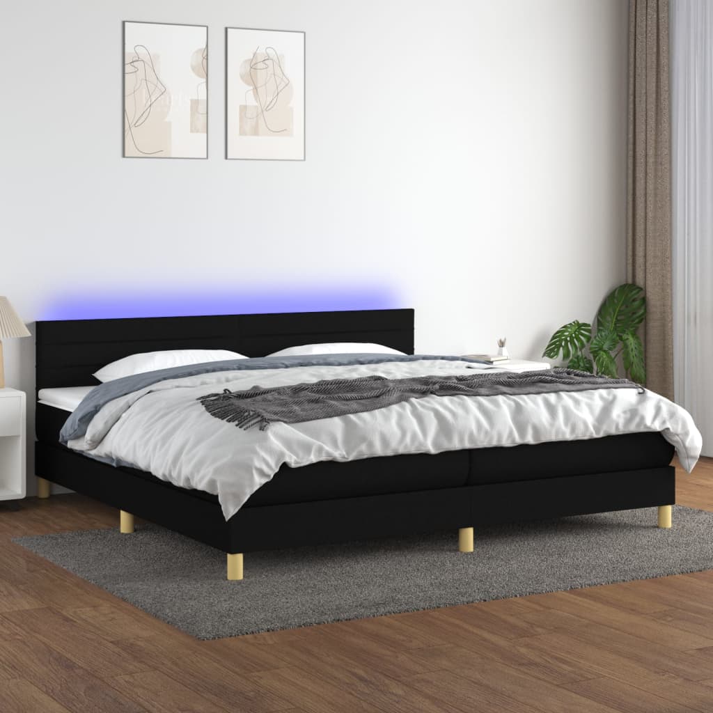 Boxspring met matras en LED stof zwart 200x200 cm is nu te koop bij PeponiXL, paradijselijk wonen!