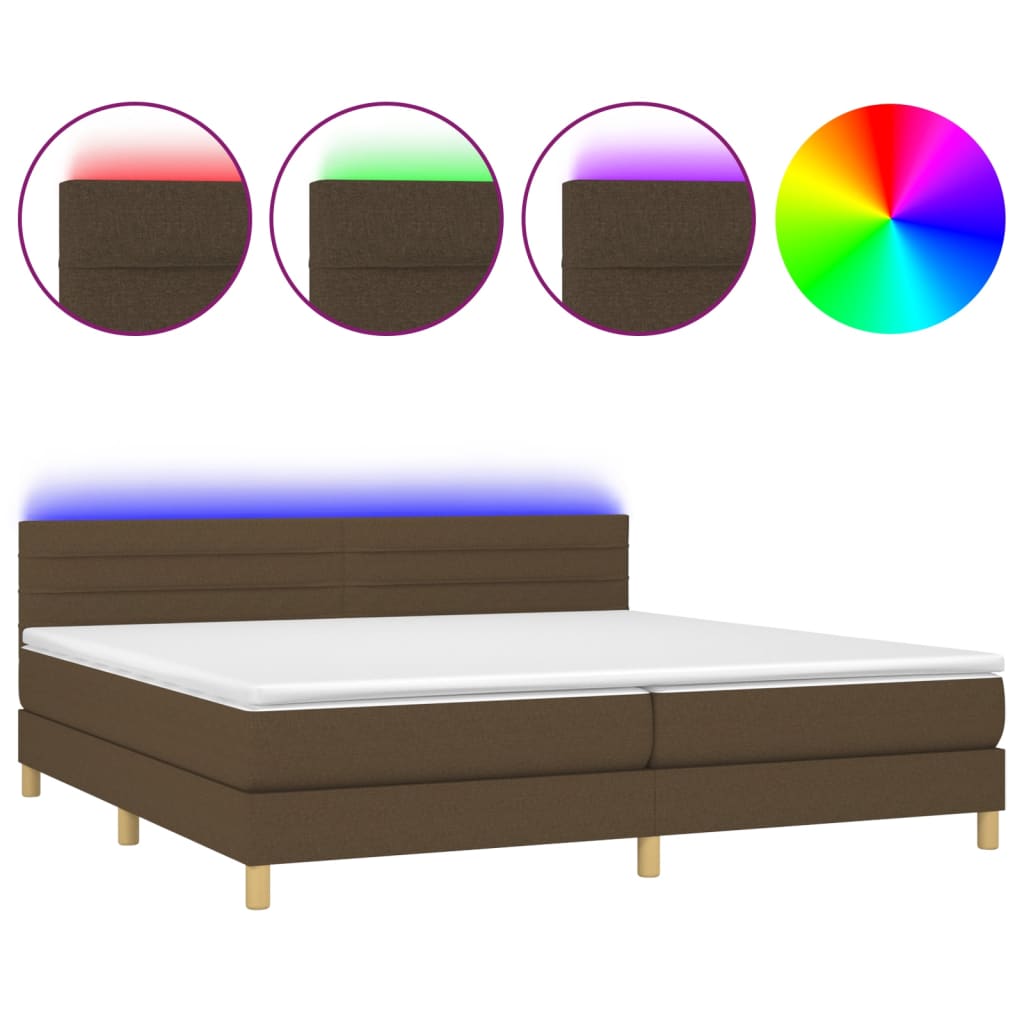 Boxspring met matras en LED stof donkerbruin 200x200 cm is nu te koop bij PeponiXL, paradijselijk wonen!