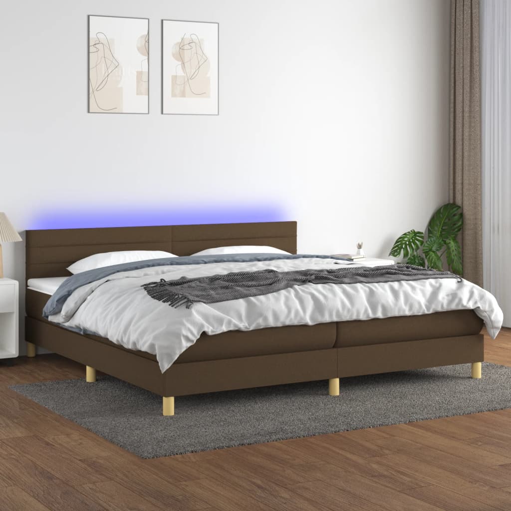 Boxspring met matras en LED stof donkerbruin 200x200 cm is nu te koop bij PeponiXL, paradijselijk wonen!