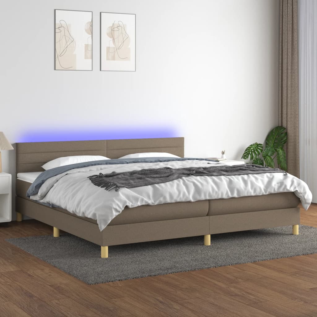 Boxspring met matras en LED stof taupe 200x200 cm is nu te koop bij PeponiXL, paradijselijk wonen!