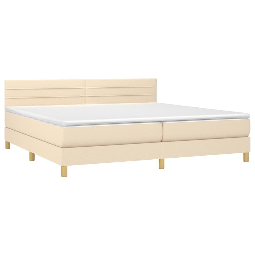 Boxspring met matras en LED stof crèmekleurig 200x200 cm is nu te koop bij PeponiXL, paradijselijk wonen!