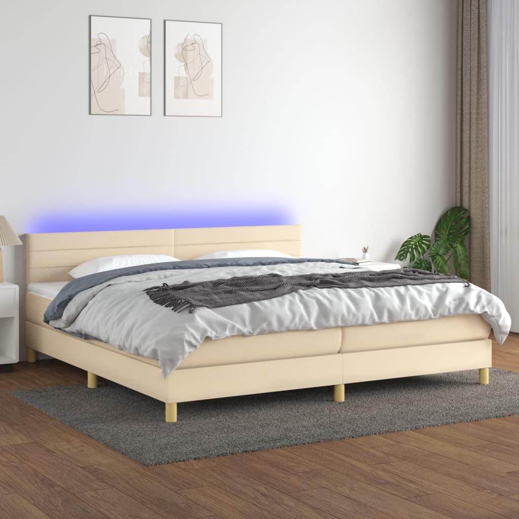 Boxspring met matras en LED stof crèmekleurig 200x200 cm is nu te koop bij PeponiXL, paradijselijk wonen!