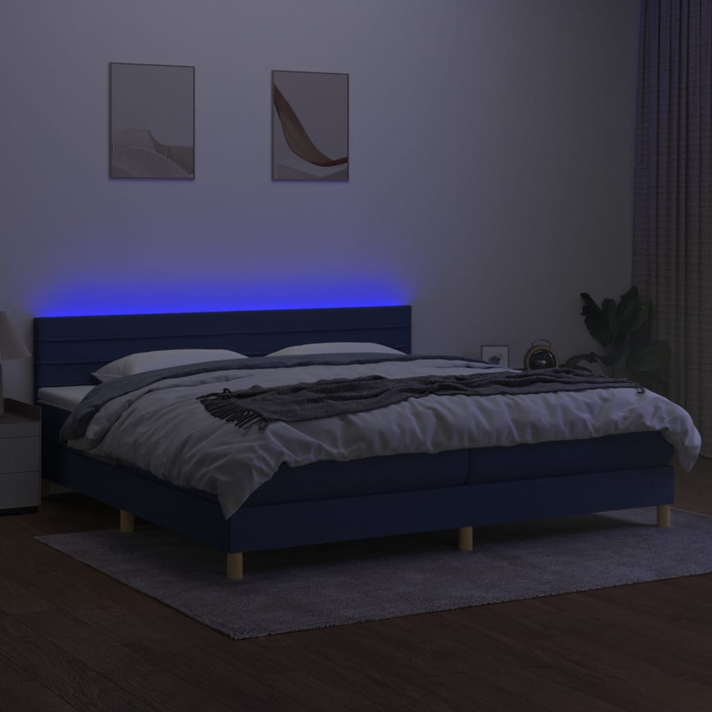 Boxspring met matras en LED stof blauw 200x200 cm is nu te koop bij PeponiXL, paradijselijk wonen!
