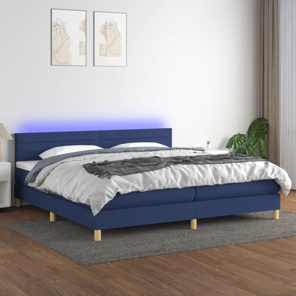 Boxspring met matras en LED stof blauw 200x200 cm is nu te koop bij PeponiXL, paradijselijk wonen!