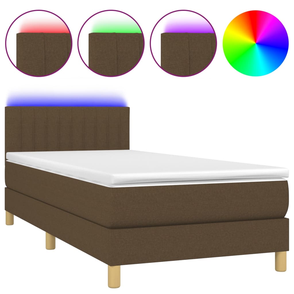 Boxspring met matras en LED stof donkerbruin 80x200 cm is nu te koop bij PeponiXL, paradijselijk wonen!