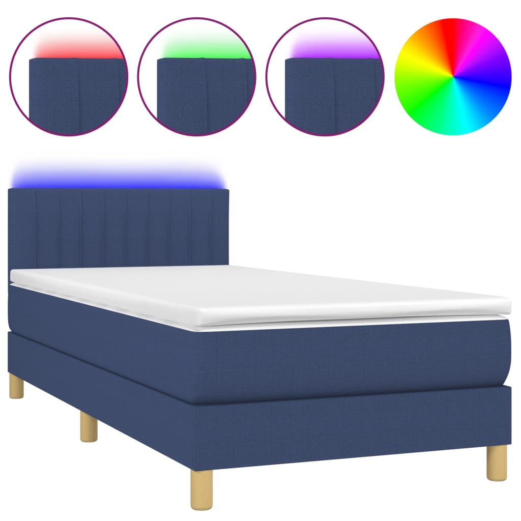 Boxspring met matras en LED stof blauw 80x200 cm is nu te koop bij PeponiXL, paradijselijk wonen!