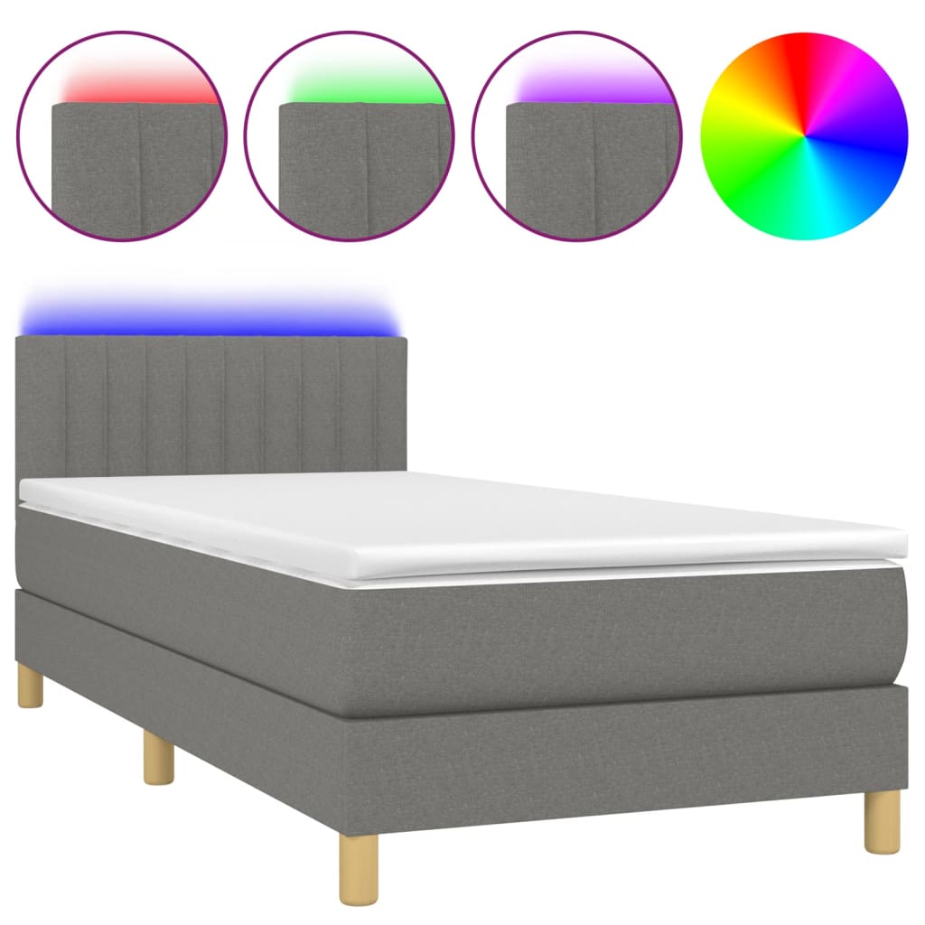 Boxspring met matras en LED stof donkergrijs 90x190 cm is nu te koop bij PeponiXL, paradijselijk wonen!