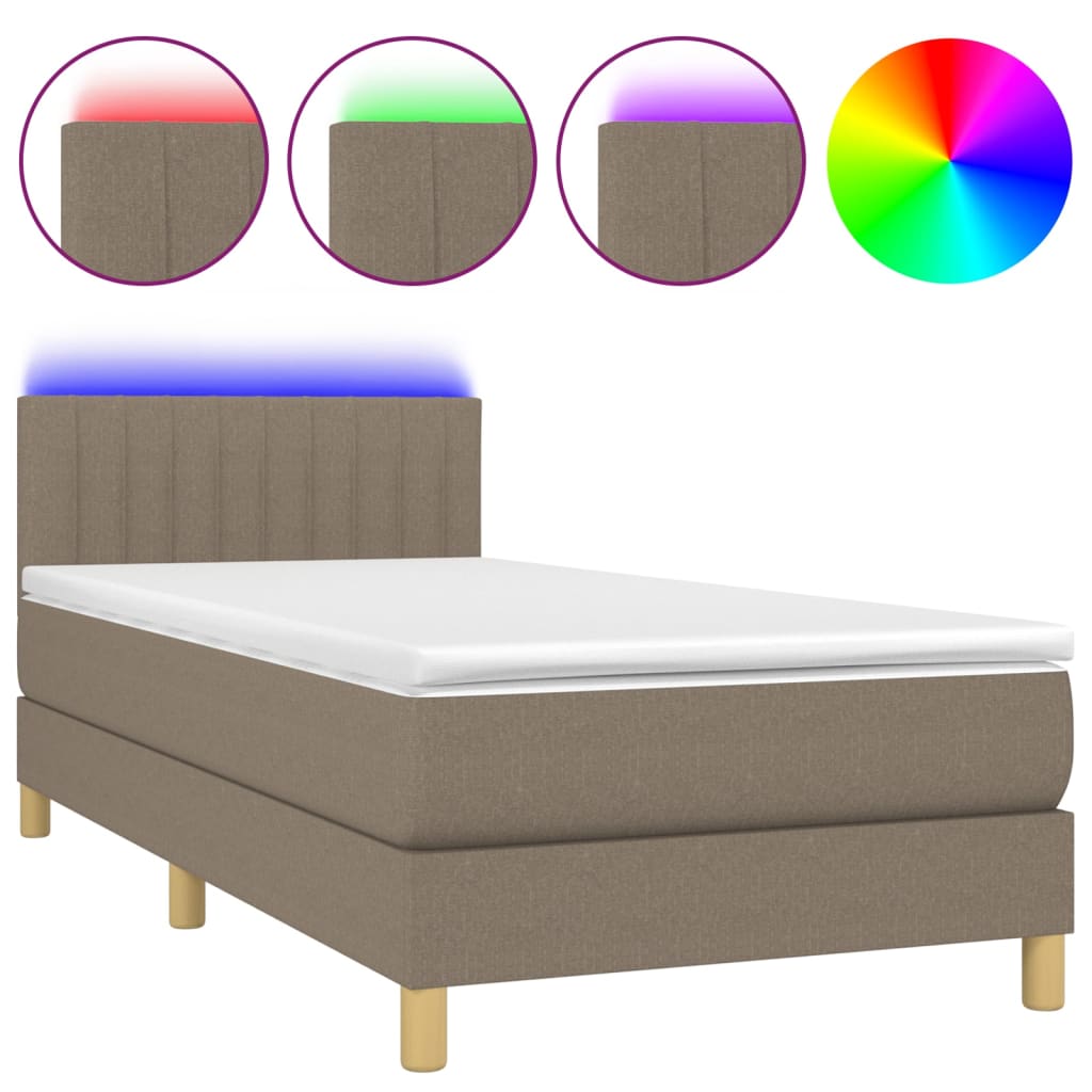 Boxspring met matras en LED stof taupe 80x200 cm is nu te koop bij PeponiXL, paradijselijk wonen!