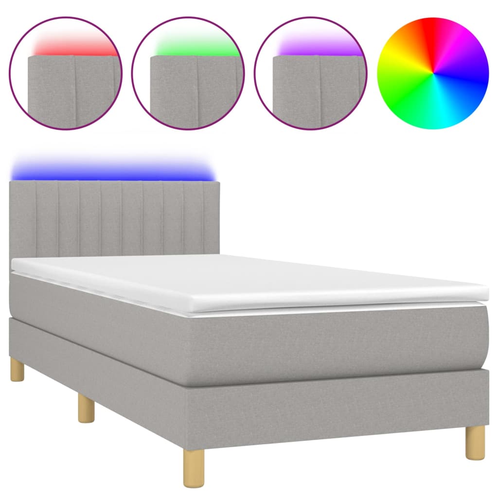 Boxspring met matras en LED stof lichtgrijs 100x200 cm is nu te koop bij PeponiXL, paradijselijk wonen!