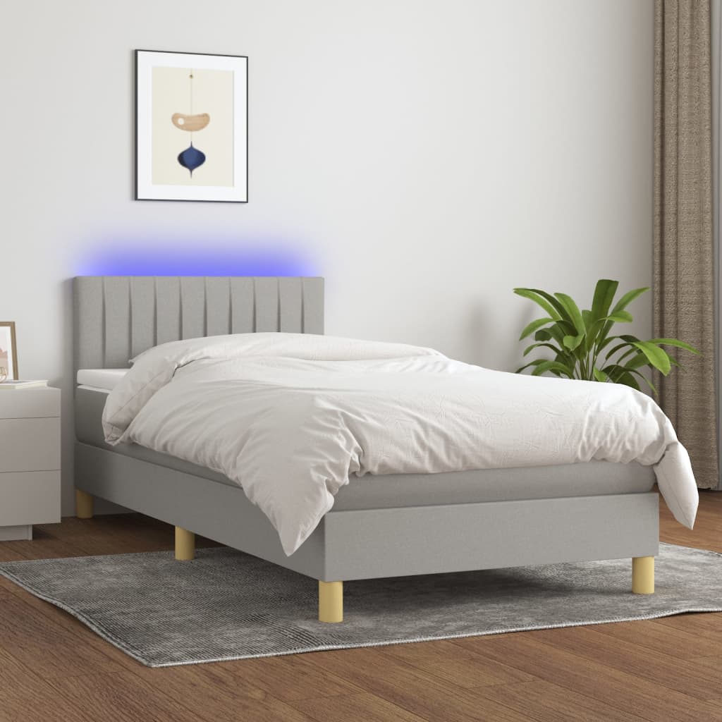 Boxspring met matras en LED stof lichtgrijs 100x200 cm is nu te koop bij PeponiXL, paradijselijk wonen!