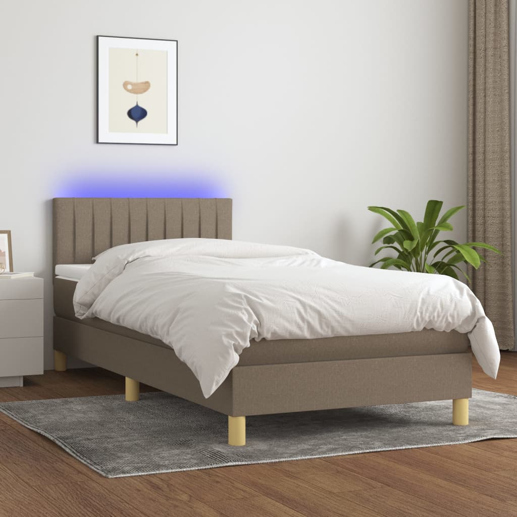 Boxspring met matras en LED stof taupe 100x200 cm is nu te koop bij PeponiXL, paradijselijk wonen!