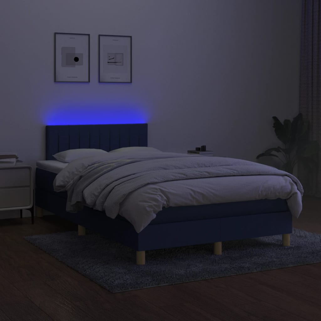 Boxspring met matras en LED stof blauw 120x200 cm is nu te koop bij PeponiXL, paradijselijk wonen!