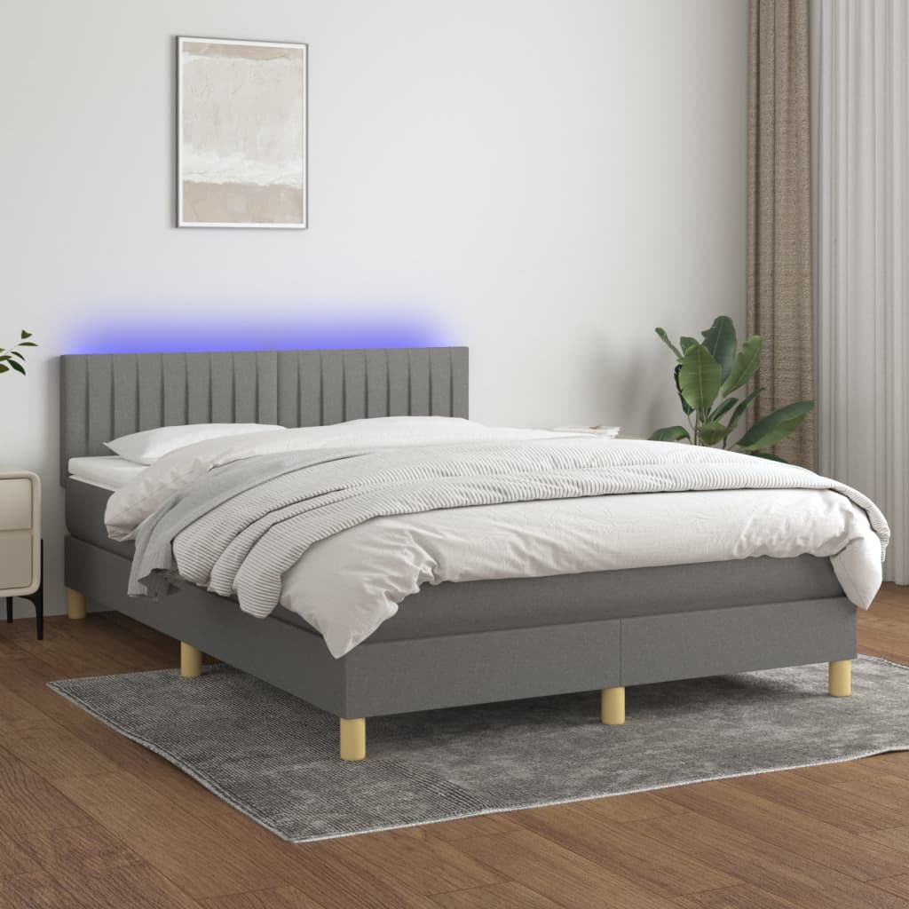 Boxspring met matras en LED stof donkergrijs 140x190 cm is nu te koop bij PeponiXL, paradijselijk wonen!