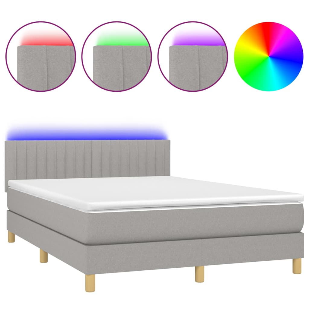 Boxspring met matras en LED stof lichtgrijs 140x200 cm is nu te koop bij PeponiXL, paradijselijk wonen!